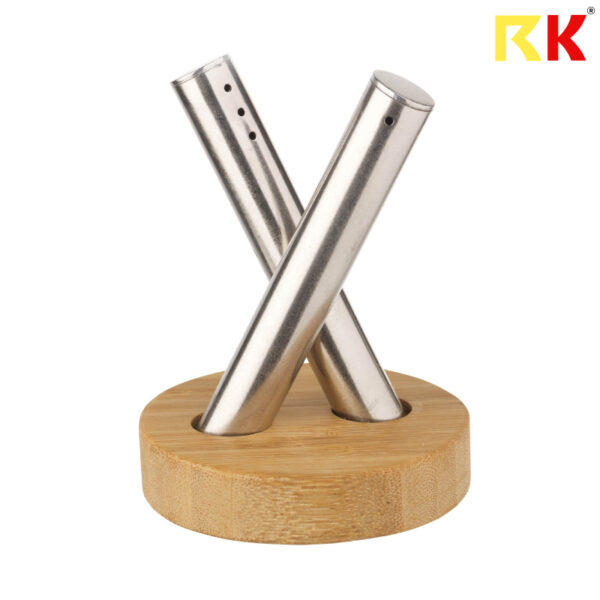 Salt and Pepper Shaker, Stainless Steel with wooden base , Set of 2